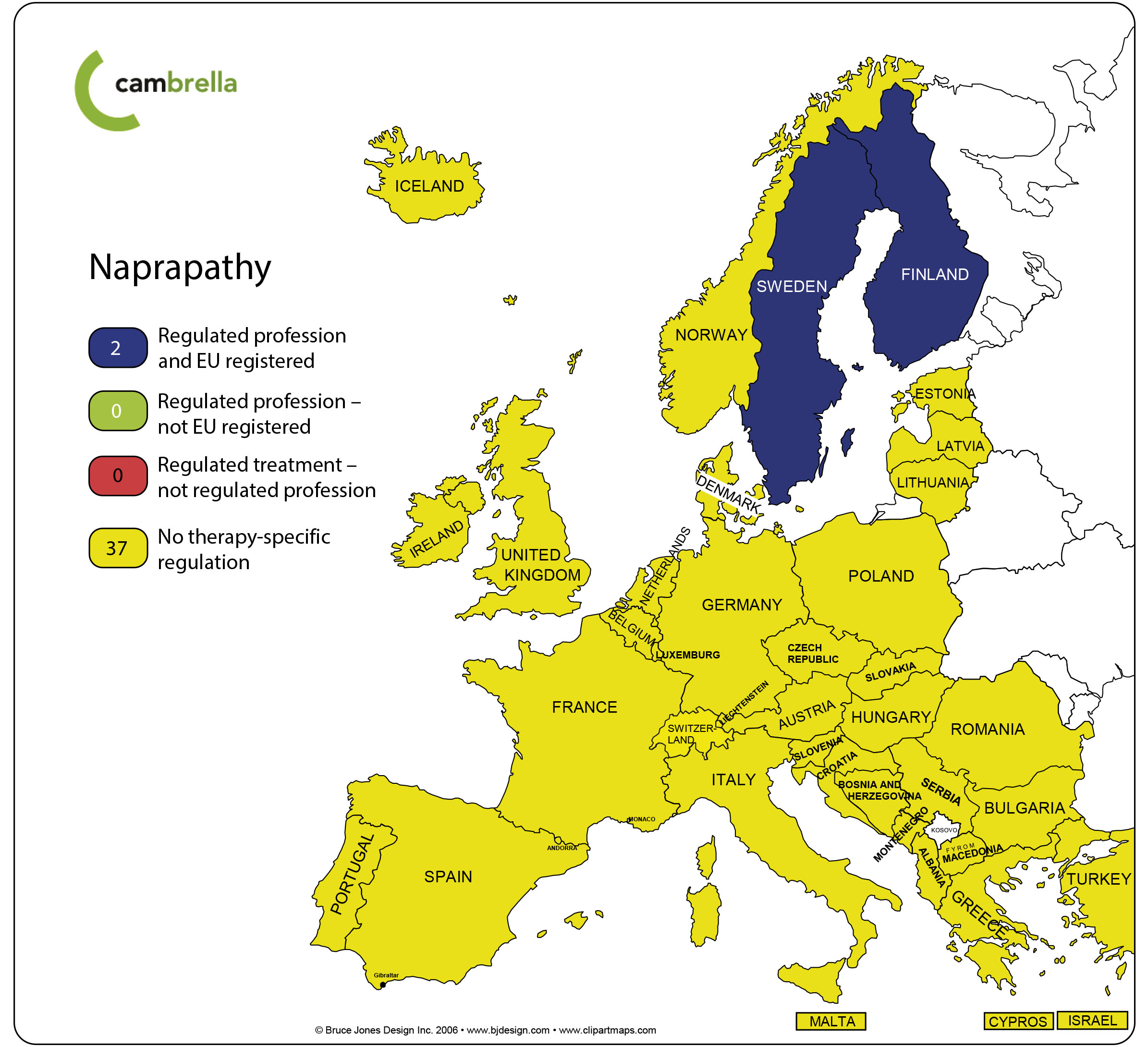 Map of legislation on naprapathy