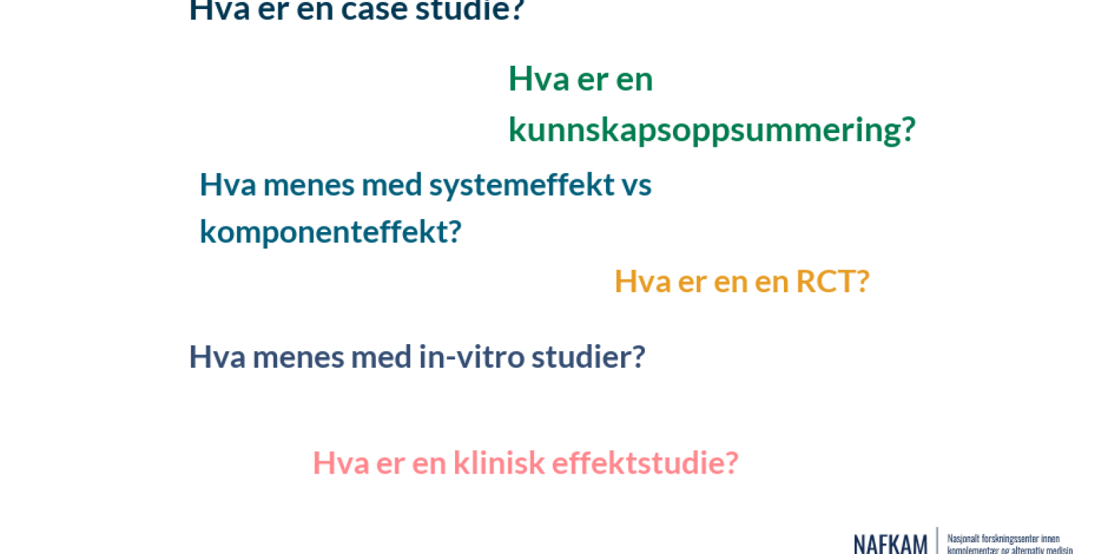 Hva er en case studie, en RCT og in-vitro studier? Illustrasjon av Tine Lilleård Bergli 2020.