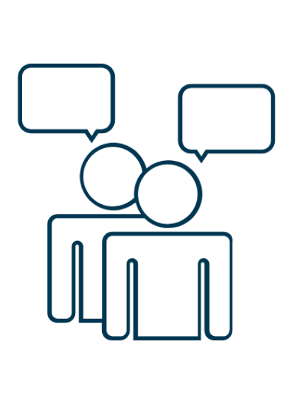 To strekmennesker med snakkebobler.